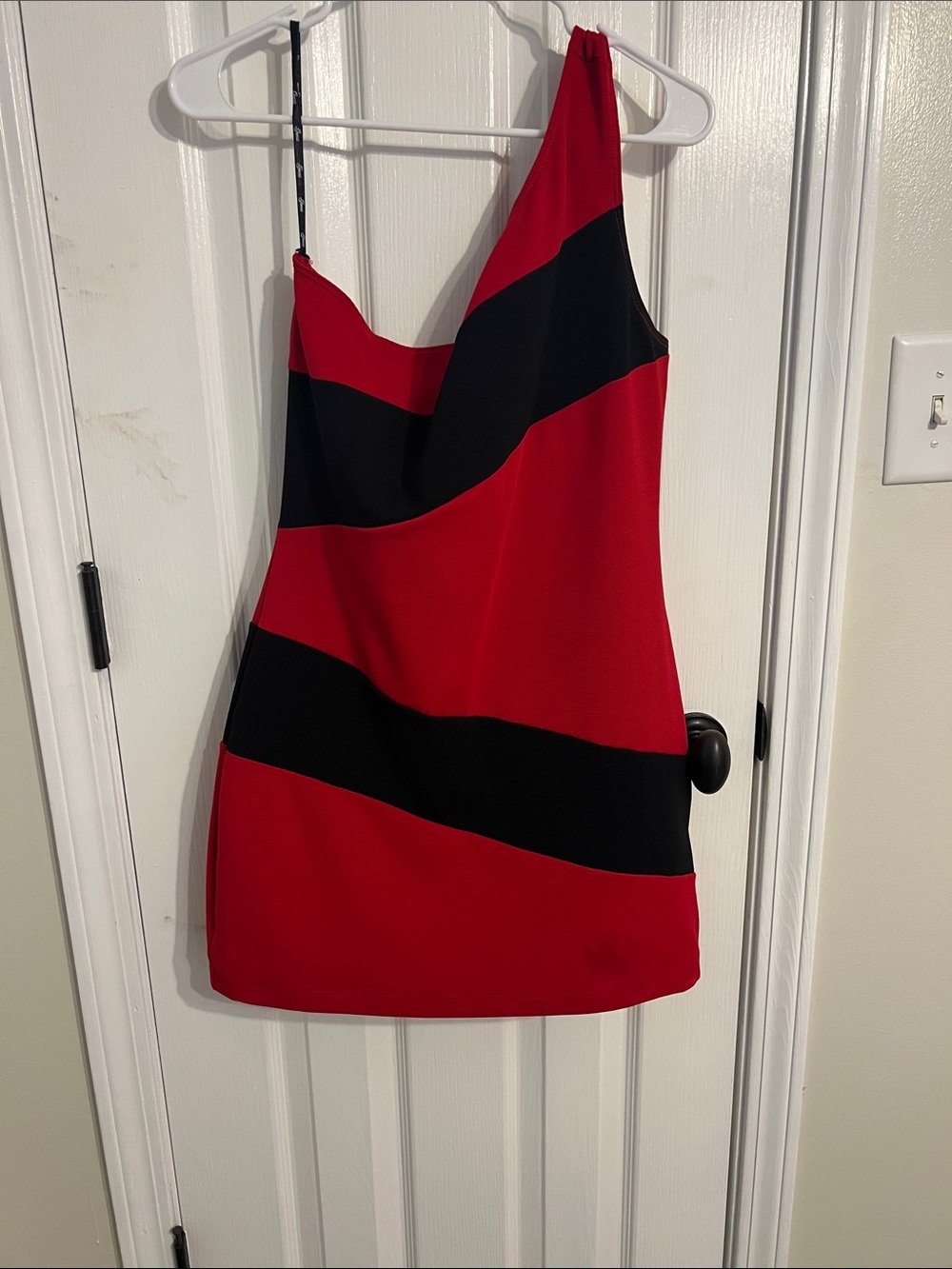 Guess Red and Black One-Shoulder Mini Dress